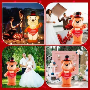 Kasyat 6 FT Valentines Day Inflatable Bear PVC Valentines Bear Blow Up Yard Decorations with Built in LED, Love Heart for Wedding Anniversary Outdoor Garden Lawn Birthday Party Propose Decor