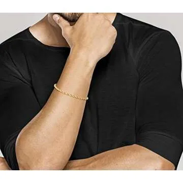 Miabella 18K Gold Over Sterling Silver Italian 2mm, 3mm Diamond-Cut Braided Rope Chain Bracelet for Men Women, Solid 925 Made in Italy (3mm - 7 Inches)