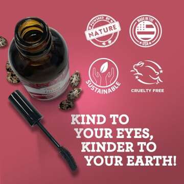 GuruNanda Natural Castor Oil Eyelash Enhance Serum with Rosemary Oil - Brush Applicator & 5 Pipettes, Helps Natural Hair Growth for Eyebrows & Beards, 2 Fl Oz