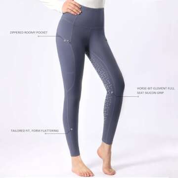 Harrison Howard Women's Full Seat Silicon Grip Equestrian Breeches Horse Riding Tights High Waisted Leggings for Women Blue Medium