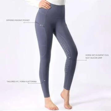 Harrison Howard Women's Full Seat Silicon Grip Equestrian Breeches Horse Riding Tights High Waisted Leggings for Women Blue Medium