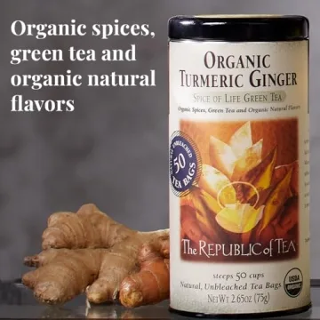 Organic Turmeric Ginger Green Tea - 50 Premium Tea Bags