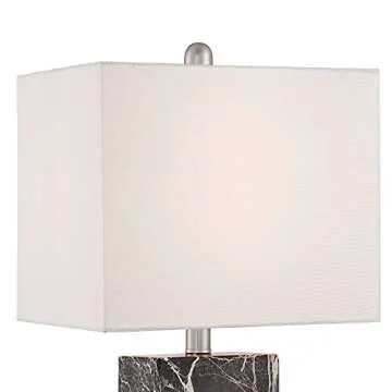 360 Lighting Connie Modern Table Lamps 25" Tall Set of 2 with USB Charging Ports Black Faux Marble White Rectangular Shade for Bedroom Living Room House Desk Bedside Nightstand Office Family