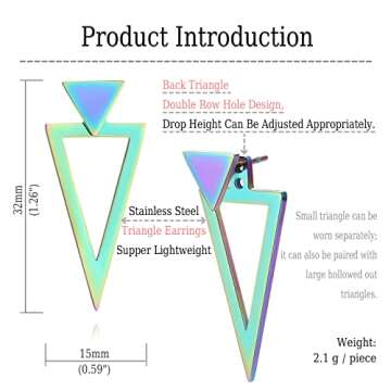 REELMAR Rainbow Triangle Earrings for Women - Geometric Design