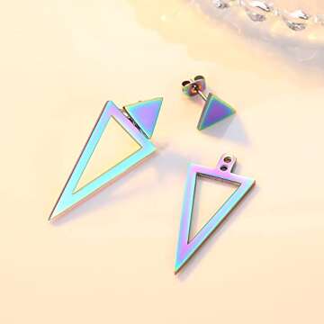 REELMAR Rainbow Triangle Earrings for Women - Geometric Design