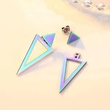 REELMAR Rainbow Triangle Earrings for Women - Geometric Design