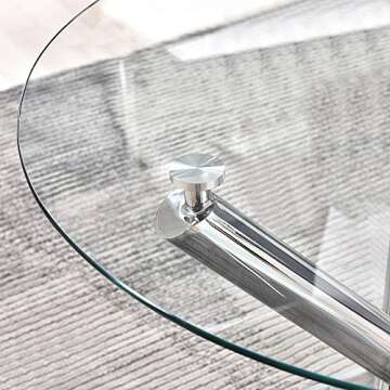 4HOMART Yvonne&F.L.A.M. Dining Table with Chairs, Round Glass Table Set Modern Tempered Glass Top Table with 4 Black PU Leather Chairs Dining Room Furniture(Round Table+4 Black Chairs)