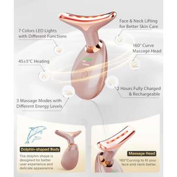 ELISHINE Light Based Face-Neck-Massager - 7 Color Portable Facial Massager for Skin Care, Rose Gold