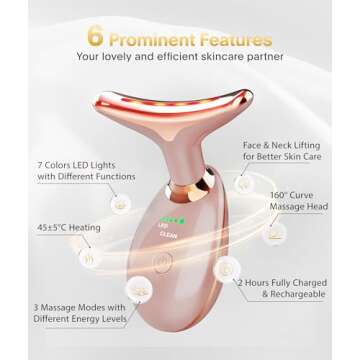 ELISHINE Light Based Face-Neck-Massager - 7 Color Portable Facial Massager for Skin Care, Rose Gold