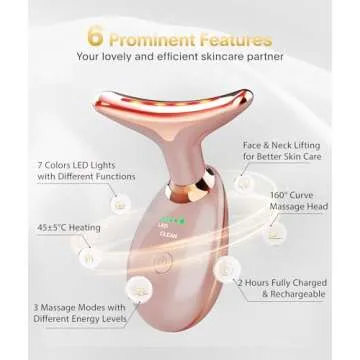 ELISHINE Light Based Face-Neck-Massager - 7 Color Portable Facial Massager for Skin Care, Rose Gold