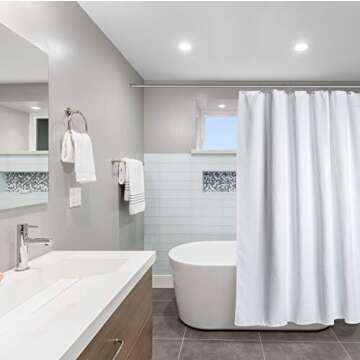 Creative Scents Fabric White Shower Curtain for Bathroom - Spa, Hotel Luxury Matt Waffle Weave Squar...