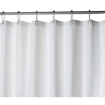 Creative Scents Fabric White Shower Curtain for Bathroom - Spa, Hotel Luxury Matt Waffle Weave Square Design, Water Repellent, 230 GSM Weighty Cloth, 72" x 72" for Decorative Bathroom Curtains