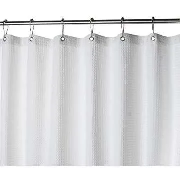 Creative Scents Fabric White Shower Curtain for Bathroom - Spa, Hotel Luxury Matt Waffle Weave Square Design, Water Repellent, 230 GSM Weighty Cloth, 72" x 72" for Decorative Bathroom Curtains