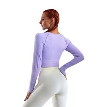 QINSEN Workout Tops for Women Seamless Slim Fitted Shirt Long Sleeve Gym Fitness Girl Sport Active Y...