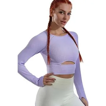 QINSEN Workout Tops for Women Seamless Slim Fitted Shirt Long Sleeve Gym Fitness Girl Sport Active Yoga Tops Jacaranda S Purple