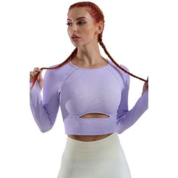 QINSEN Workout Tops for Women Seamless Slim Fitted Shirt Long Sleeve Gym Fitness Girl Sport Active Yoga Tops Jacaranda S Purple