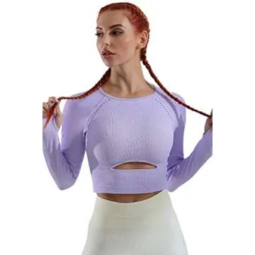 QINSEN Workout Tops for Women Seamless Slim Fitted Shirt Long Sleeve Gym Fitness Girl Sport Active Yoga Tops Jacaranda S Purple