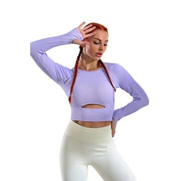 QINSEN Workout Tops for Women Seamless Slim Fitted Shirt Long Sleeve Gym Fitness Girl Sport Active Yoga Tops Jacaranda S Purple