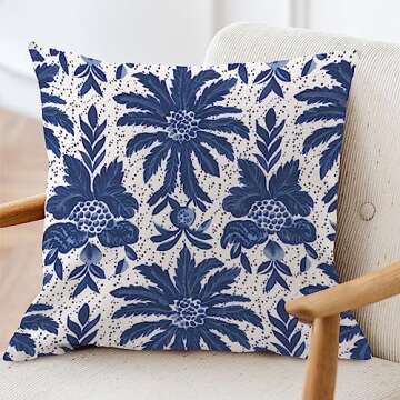 ArogGeld Navy Blue Flower Chinoiserie Farmhouse Throw Pillows Indigo Blue Trellis White Linen Cushion Covers Asian Style Chinoiserie Euro Sham Pillow for Living Room Bedroom 24x24in