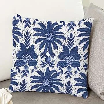 ArogGeld Navy Blue Flower Chinoiserie Farmhouse Throw Pillows Indigo Blue Trellis White Linen Cushion Covers Asian Style Chinoiserie Euro Sham Pillow for Living Room Bedroom 24x24in