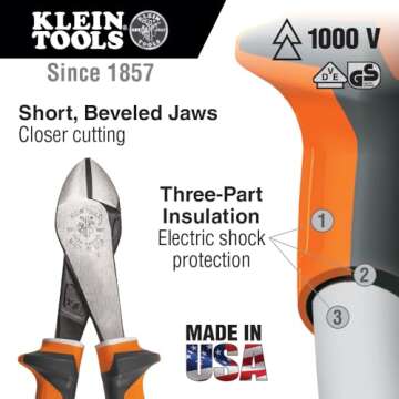 Klein Tools 200028EINS Pliers, Electrician's Insulated Diagonal Cutting Pliers with Slim Handle 1000...