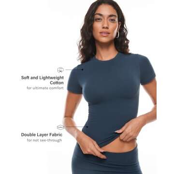 INLYRIC Women's Summer Short Sleeve Tops - Cotton Trendy Cute Basic Casual Crew Neck Double Lined T Shirts Tees Tops Stelindigo Medium