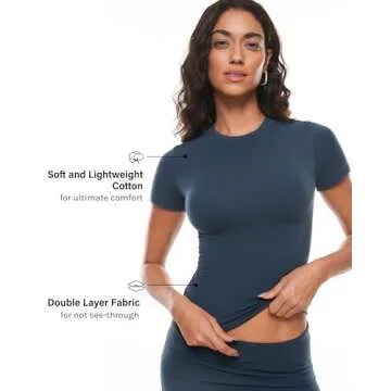 INLYRIC Women's Summer Short Sleeve Tops - Cotton Trendy Cute Basic Casual Crew Neck Double Lined T Shirts Tees Tops Stelindigo Medium