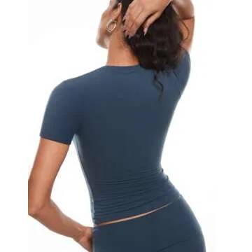 INLYRIC Women's Summer Short Sleeve Tops - Cotton Trendy Cute Basic Casual Crew Neck Double Lined T Shirts Tees Tops Stelindigo Medium