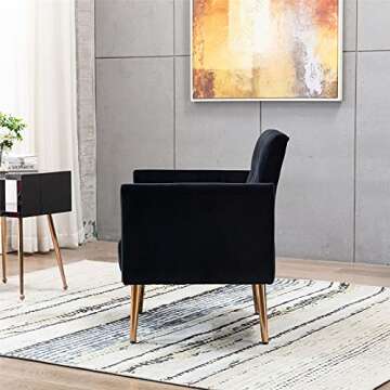 RXRRXY Modern Velvet Accent Chair, Living Room, Bedroom Leisure Single Sofa Chair (with Gold Metal feet), TV armrest seat, Suitable for Small Space Home, Office, Coffee Chair (Black)