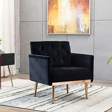 RXRRXY Modern Velvet Accent Chair, Living Room, Bedroom Leisure Single Sofa Chair (with Gold Metal feet), TV armrest seat, Suitable for Small Space Home, Office, Coffee Chair (Black)