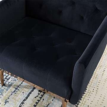 RXRRXY Modern Velvet Accent Chair, Living Room, Bedroom Leisure Single Sofa Chair (with Gold Metal feet), TV armrest seat, Suitable for Small Space Home, Office, Coffee Chair (Black)