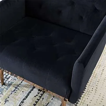 RXRRXY Modern Velvet Accent Chair, Living Room, Bedroom Leisure Single Sofa Chair (with Gold Metal feet), TV armrest seat, Suitable for Small Space Home, Office, Coffee Chair (Black)