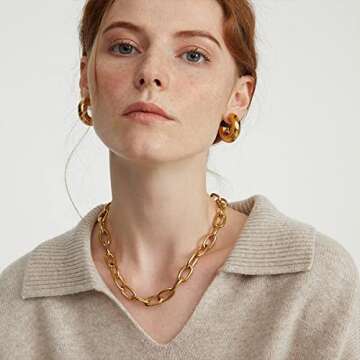 HESSAWELL Gold Chunky Hoop Earrings for Women Thick Hoop Earrings Hypoallergenic Earrings for Women