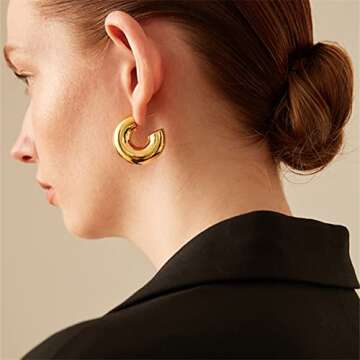 HESSAWELL Gold Chunky Hoop Earrings for Women Thick Hoop Earrings Hypoallergenic Earrings for Women