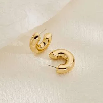 HESSAWELL Gold Chunky Hoop Earrings for Women Thick Hoop Earrings Hypoallergenic Earrings for Women