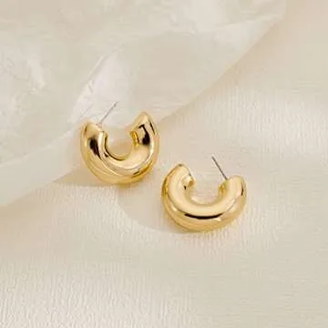 HESSAWELL Gold Chunky Hoop Earrings for Women Thick Hoop Earrings Hypoallergenic Earrings for Women