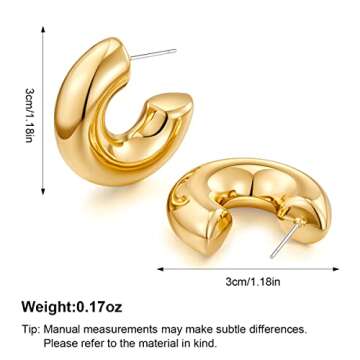 HESSAWELL Gold Chunky Hoop Earrings for Women Thick Hoop Earrings Hypoallergenic Earrings for Women