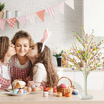 Ethlomoer Easter Decorations, 2 Pcs 25 Inch Pre-Lit Easter Egg Tree with Timer, Battery Powered Easter Birch Tree with 24 LED Lights, Easter Trees for Home Party Wedding Holiday Spring Decoration