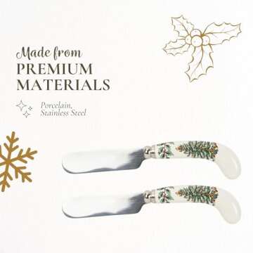 Spode Christmas Tree Cheese Spreaders - Holiday Kitchen Cutlery
