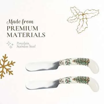 Spode Christmas Tree Cheese Spreaders - Holiday Kitchen Cutlery