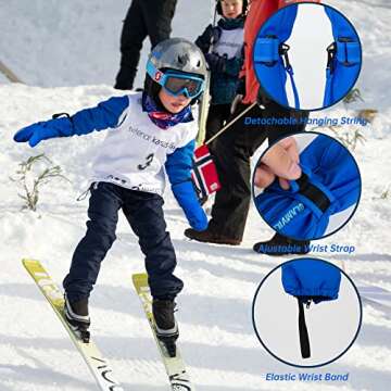 GLAMVILLA Kids Ski Mittens Gloves Winter Waterproof Mittens Snow Mittens for Baby Toddler (Blue, L)