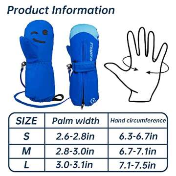 GLAMVILLA Kids Ski Mittens Gloves Winter Waterproof Mittens Snow Mittens for Baby Toddler (Blue, L)