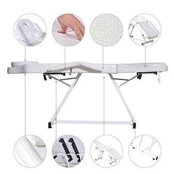 Paddie Professional Massage Bed 3-Section Folding, Adjustable Tattoo Table for Client, 73inch Facial Chair for Esthetician, White
