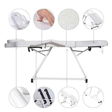 Paddie Professional Massage Bed 3-Section Folding, Adjustable Tattoo Table for Client, 73inch Facial Chair for Esthetician, White