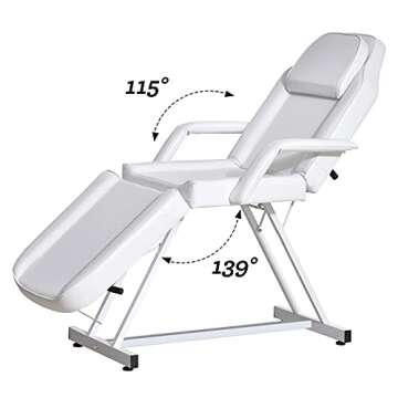 Paddie Professional Massage Bed 3-Section Folding, Adjustable Tattoo Table for Client, 73inch Facial Chair for Esthetician, White