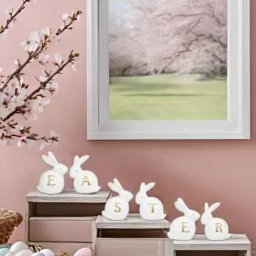 Charming Table Easter Bunny Figurine Set of 6 for Spring