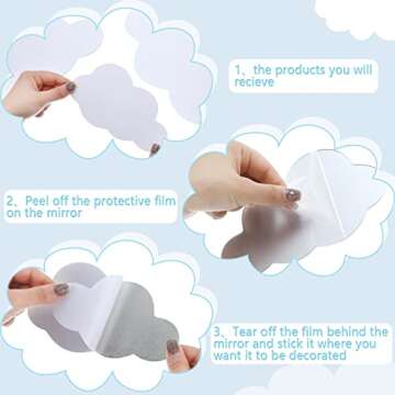 8 Pcs 3D Acrylic Cloud Shape Mirror Wall Art Decor Removable Self Adhesive Decorative Cloud Mirror S...