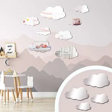 8 Pcs 3D Acrylic Cloud Shape Mirror Wall Art Decor Removable Self Adhesive Decorative Cloud Mirror Stickers Decals for Kids Girls Bedroom Bathroom Playroom Living Room Nursery Decoration