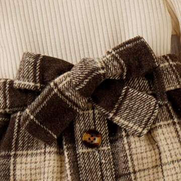 Fernvia Toddler Baby Girl Fall Winter Skirt Set Turtleneck Ribbed Long Sleeve T-Shirt Top & Plaid Skirts Dress 2Pcs Outfits (J Beige, 3-4 Years)