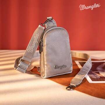 Wrangler Crossbody Sling Bags for Women Stonewashed Cross Body Purse with Detachable Strap, C-light Green